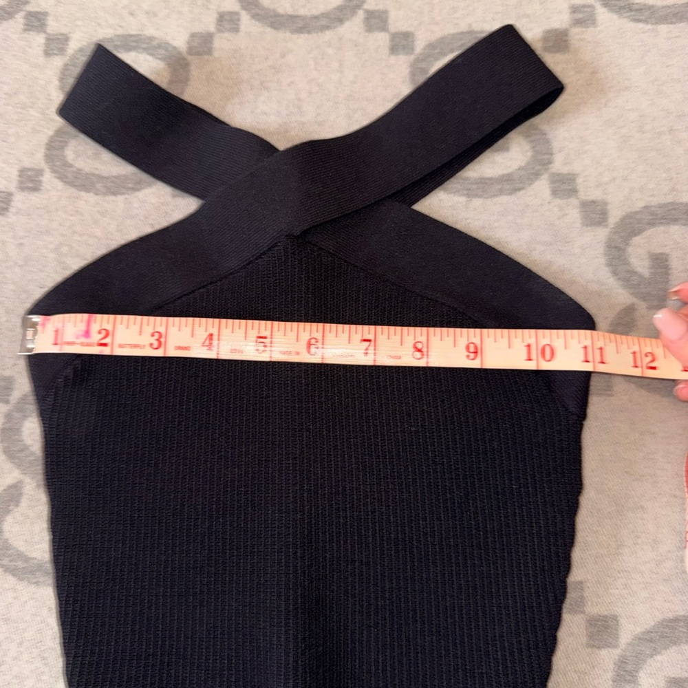 Babaton Sculpt Knit Black Cross-Front Crop Top - Picture 3 of 8